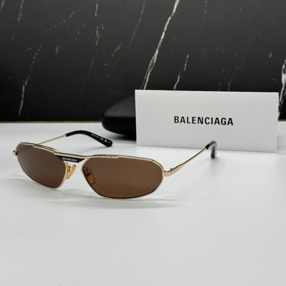 NEW BALENCIAGA BB0245S 003 UNISEX SUNGLASSES BB 0245S GOLD METAL OVAL EYEWEAR - Picture 1 of 13